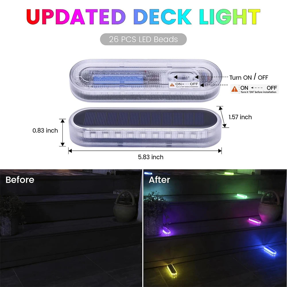 Solar Deck Lights Outdoor Waterproof LED Step Sidewalk Stair Garden Light IP68 Auto On/Off Solar Powered Dock Driveway Lighting
