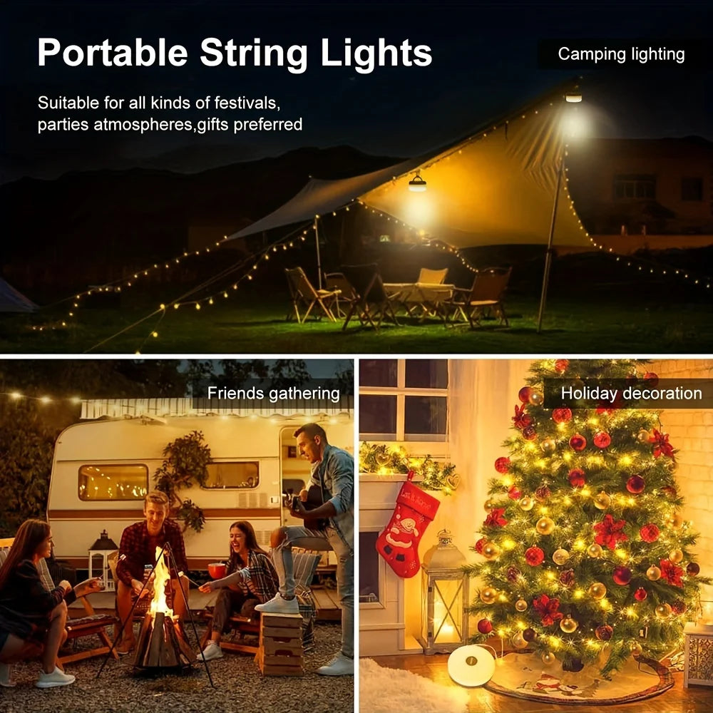 Solar Camping String Light 2 in 1 Rechargeable Camping Lamp 5 Mode Waterproof Portable Tent Lighting Outdoor Hiking Garden Decor