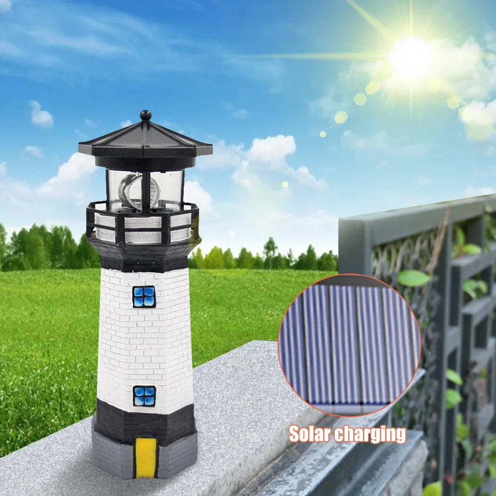 Solar Lighthouse with Rotating Lamp Garden Lights Outdoor Decorative LEDs Light for Path Yard Lawn Patio Drop shipping