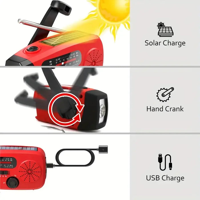 Emergency Radio Solar Powered Mobile Power Hand Crank AM/FM NOAA Portable Weather Radio USB Charging Solar with LED Flashlight