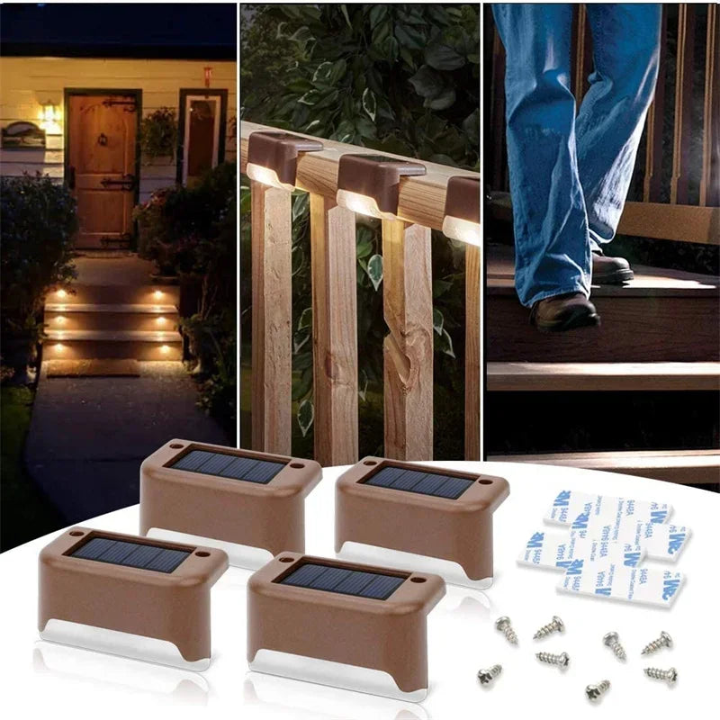 4Pack Solar Deck Lights LED Waterproof Outdoor Solar Powered Warm LED Step Lights for Decks Stairs Patio Yard Garden Decor Fence