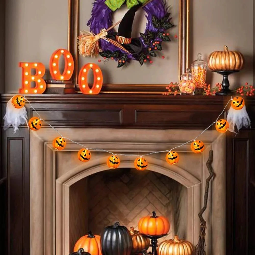 10/20/30 LEDs Solar Halloween Pumpkin String Lights Waterproof Outdoor Decor Fairy Lights Christmas Orange Pumpkin Lantern Lamp
