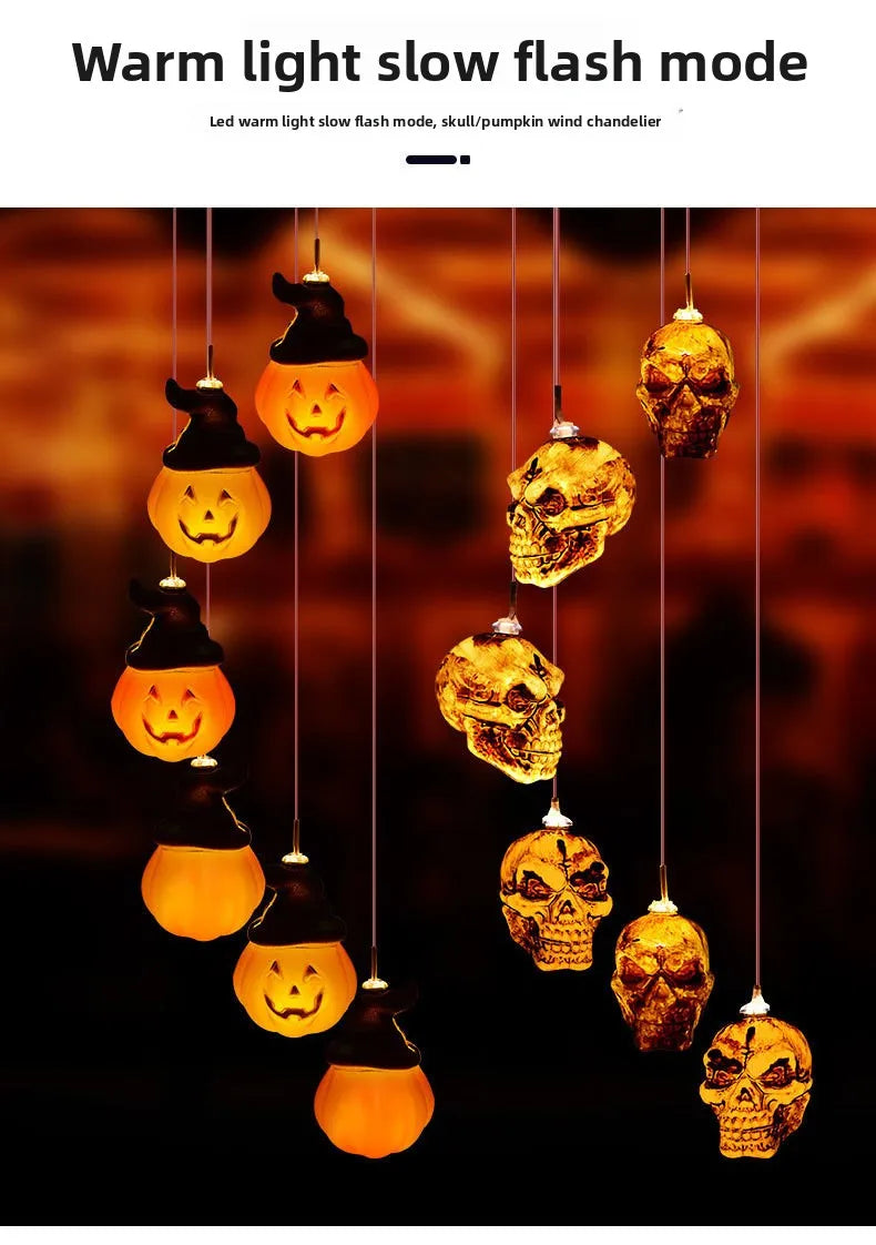 Solar Halloween String Lights Skull Ghost Pumpkin Heads Horror Outdoor Decor for Garden Yard Patio Haunted House Display