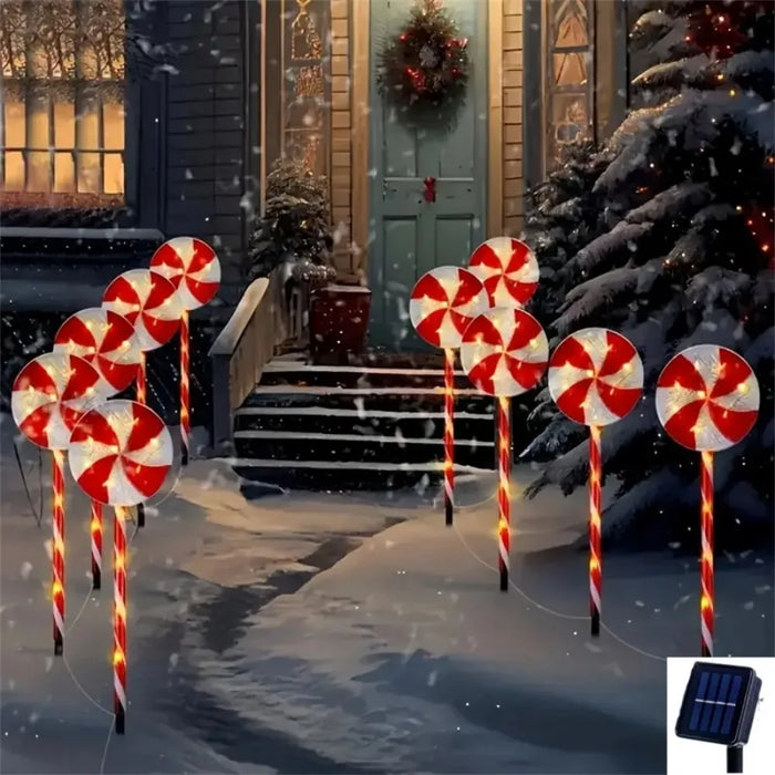 Solar-powered Christmas tree candy ground lights, holiday lawn scene decorations, ambiance lights, outdoor courtyard landscape l