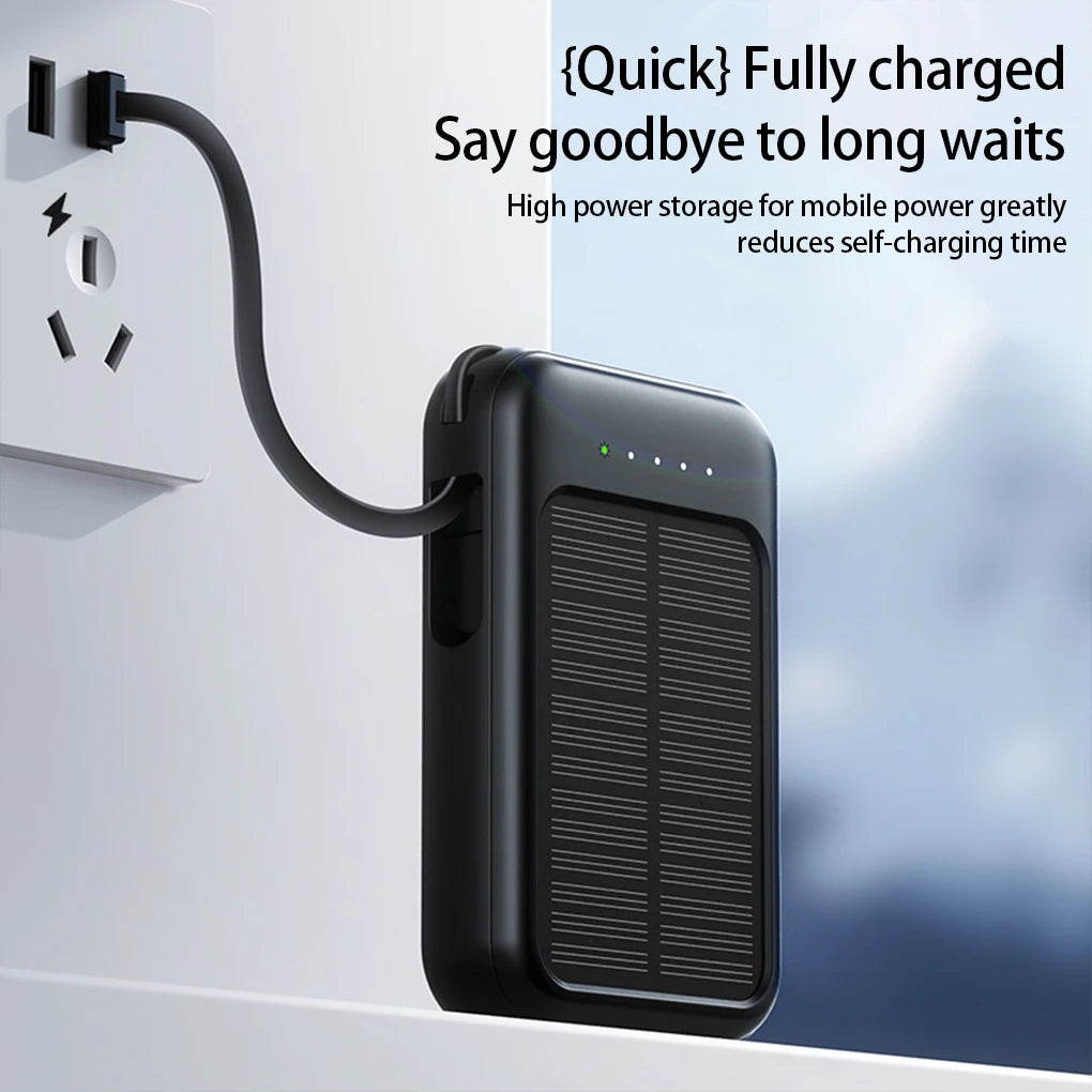 20000mAh High Capacity Solar Power Bank External Charger Powerbank LED Light New Solar Charger Built Cables 2 USB Ports