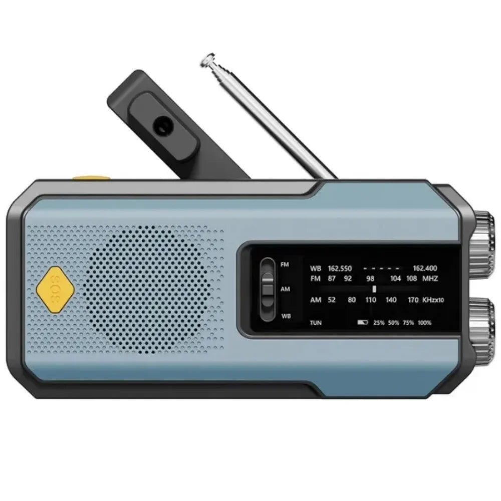 2000mAh Emergency Radio Solar Hand Crank AM FM WB NOAA Weather Global Receiver LED Flashlight SOS Alarm Power Bank