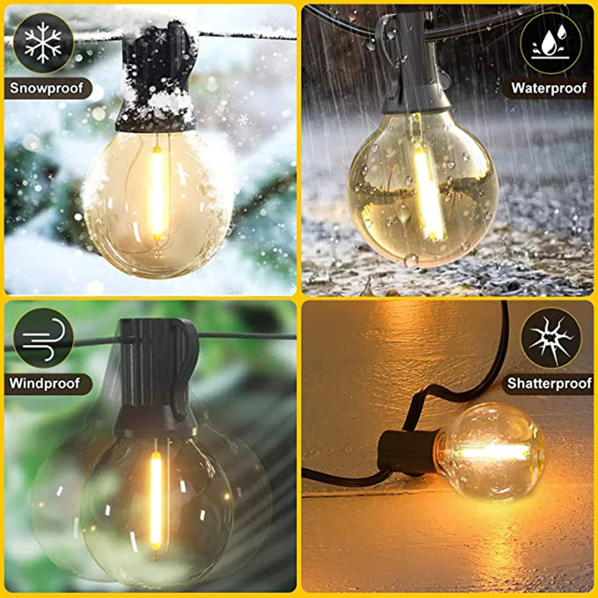 Solar String Lights Outdoor Globe Bulbs LED Outdoor Patio Solar Lamps For Patio Camping Terrace Garden Party Tree Decoration