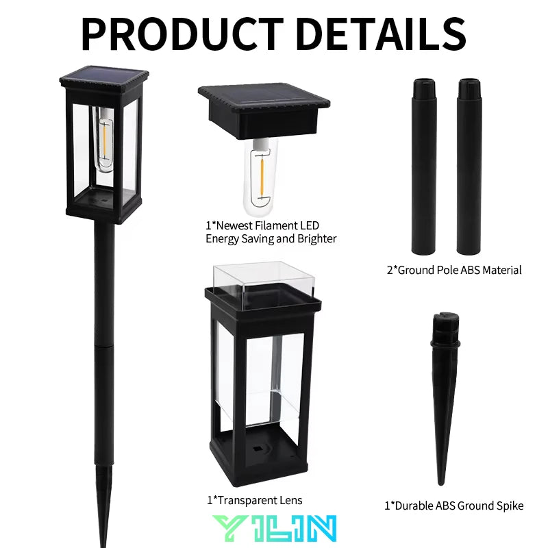 Solar Pathway Lawn Lights Outdoor Walkway Garden Tungsten lamp Waterproof Landscape Light Auto On/Off Lights for Yard Lawn Patio
