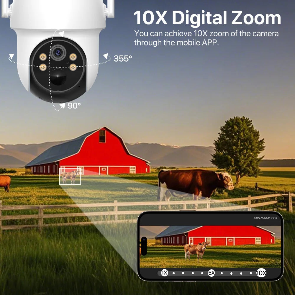 6x Zoom Solar PTZ Camera 4K 8MP HD Outdoor WiFi Wireless IP Camara Solar Panel Security Built in Battery PIR Human 4MP iCsee