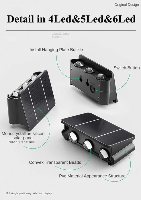 Solar Wall Lights Outdoor Garden Lighting External Solar Powered Led Outdoor Lamp Wall Sconces Yard and Garden Decors Decoration