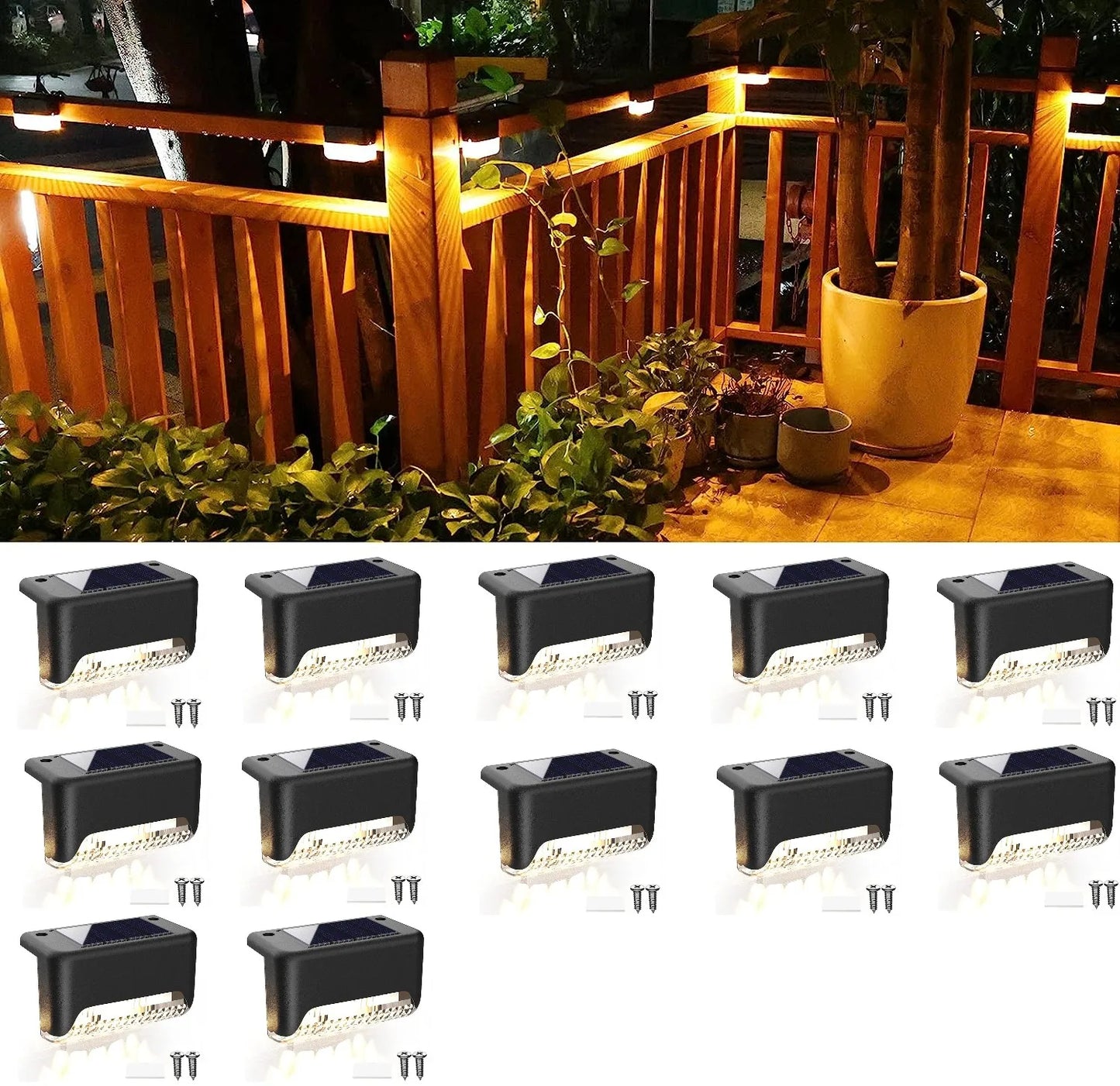 Solar Deck Lights 1-12 Pack Outdoor Step Lights Waterproof Led Solar Lights for Railing Stairs Step Fence Yard Patio and Pathway