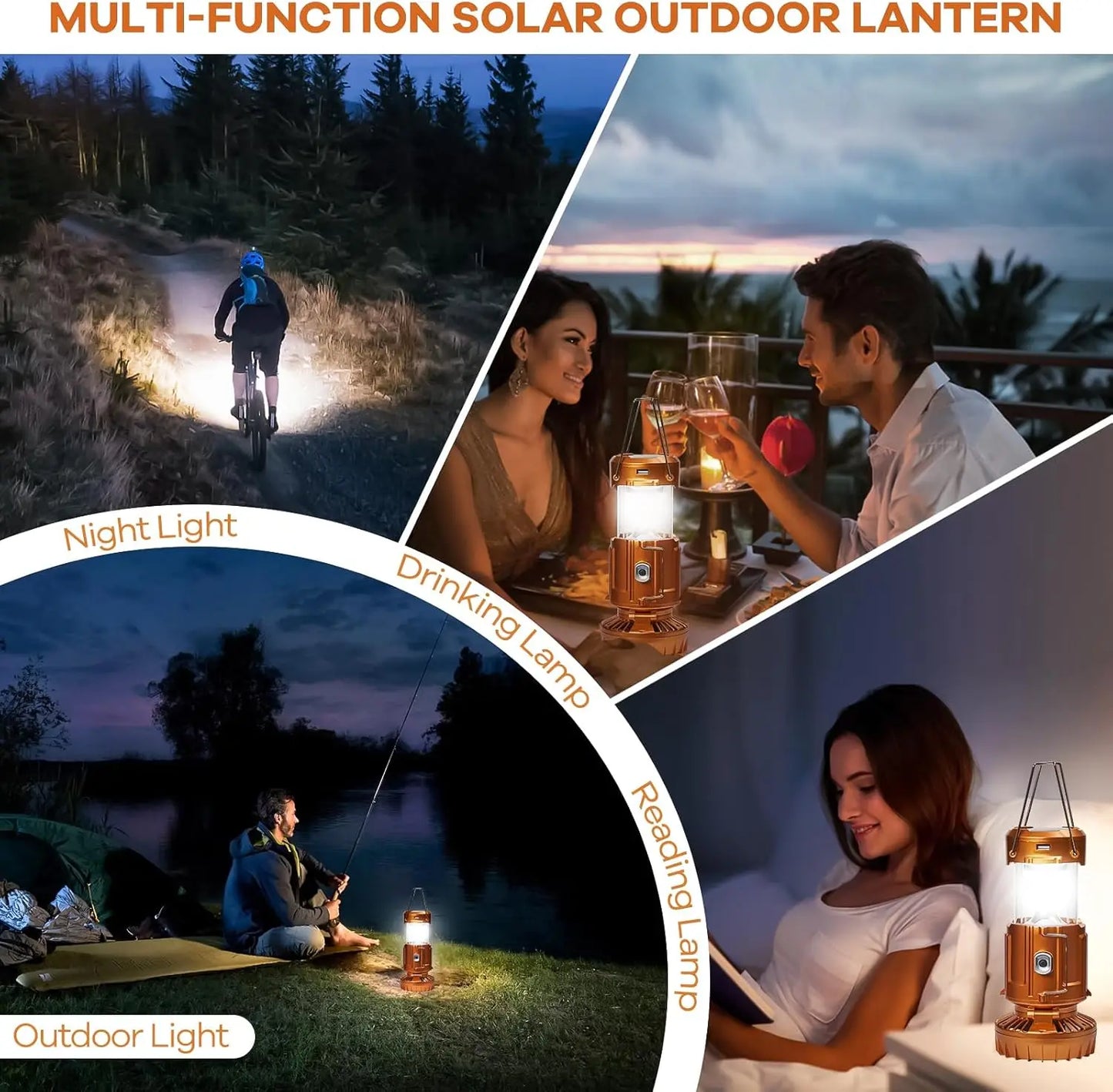 Solar Camping Lantern with Fan USB Rechargeable Camping Fans Outdoor Waterproof Charging Light for Outage Tent Camping Treking