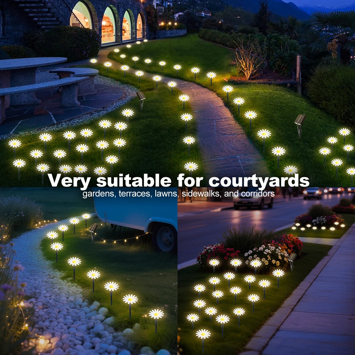 Solar Outdoor Garden Lawn Pilot Light 20LEDS Waterproof Courtyard Flower Path Light String for Camping Wedding Christmas Decor