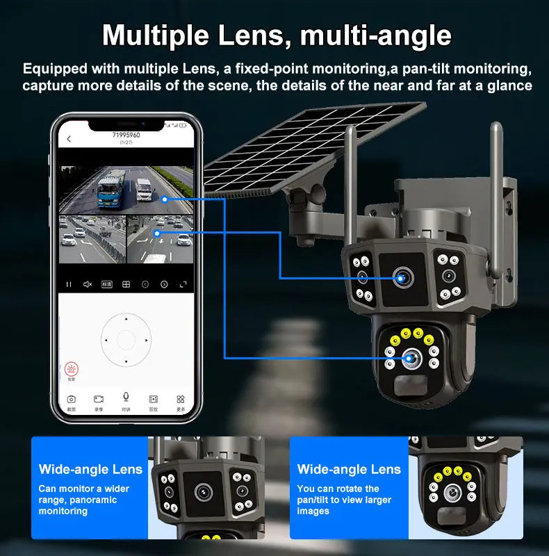 4G sim solar camera,4K dual lens, 10X,outdoor security network camera,wireless WIFI solar closed-circuit television,V380