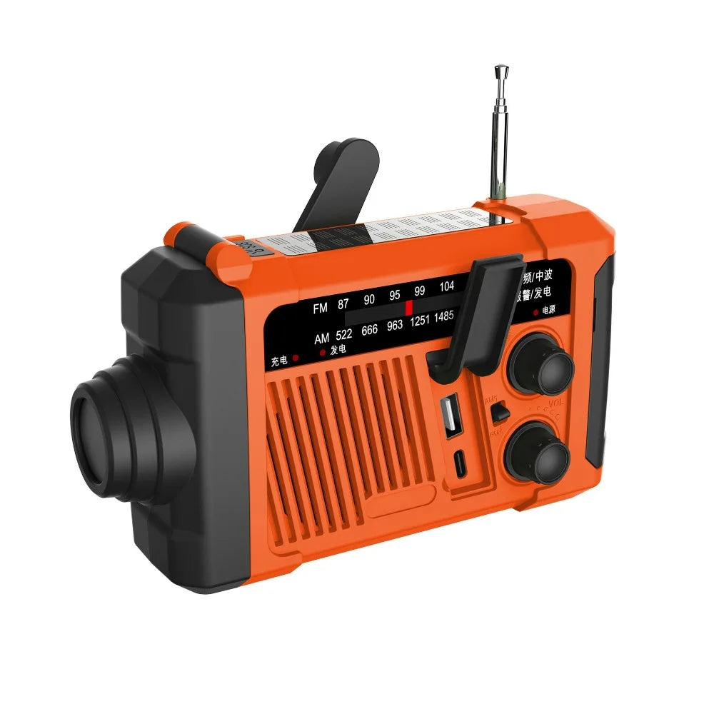 With Flashlight Solar Power Emergency Radio SOS Alarm Power Bank Hand Crank Radio USB Charging Reading Light AM/FM Radio