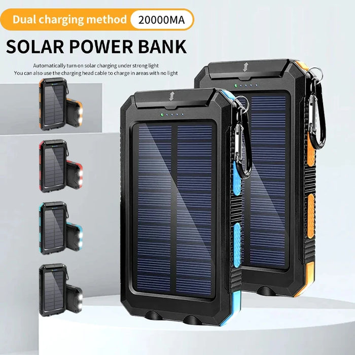 200000mAh Solar Power Bank Portable Charger with Compass LED Light Carabiner Outdoor Camping External Battery Pack For xiaomi