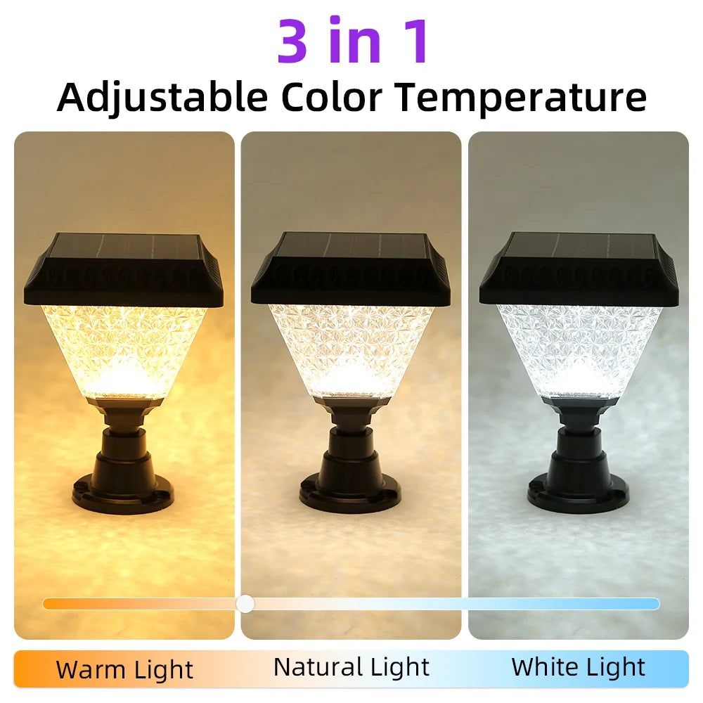 Timed Outdoor Solar Pillar Lights IP65 LED Garden Fence Light Remote Control Dimming RGB Post Lights Auto on/off Street Sunlight