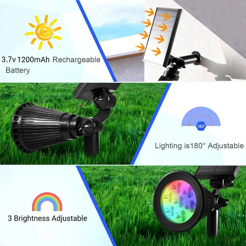 9 LED Solar Spot Lights Outdoor Waterproof Solar Power Garden Stake Lights Brightness Adjustable for Walkway,Lawn,Driveway Backy