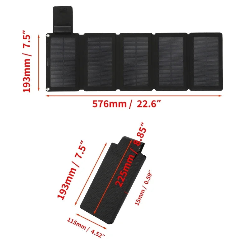 Foldable Solar Panel 5V USB Portable Battery Charger for Cell Phone Outdoor Waterproof Power Bank for Camping Accessories