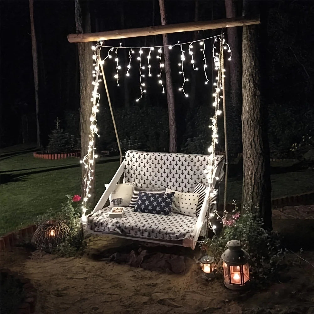 Solar Christmas String Light Outdoor Waterproof Garden Decor 96 Leds Curtain Lamp for Windows Stairs Wedding Home Fairy Light