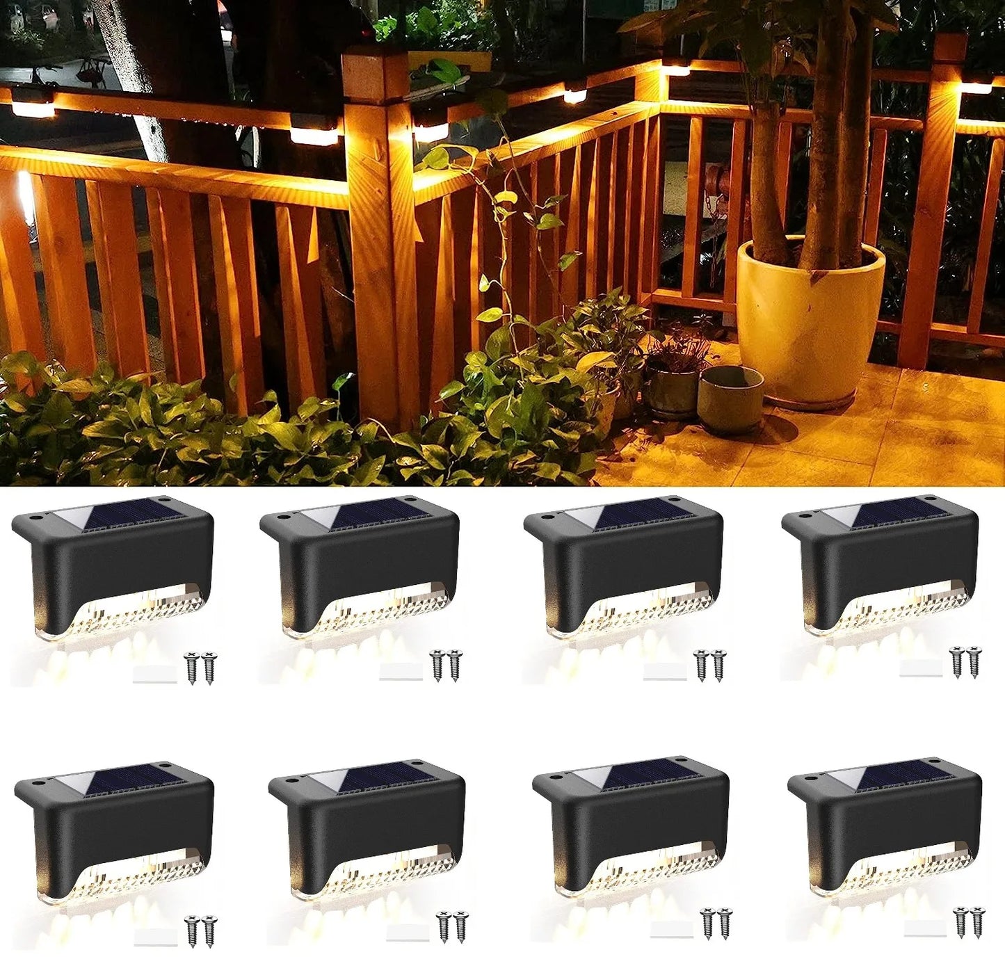 Solar Deck Lights 1-12 Pack Outdoor Step Lights Waterproof Led Solar Lights for Railing Stairs Step Fence Yard Patio and Pathway