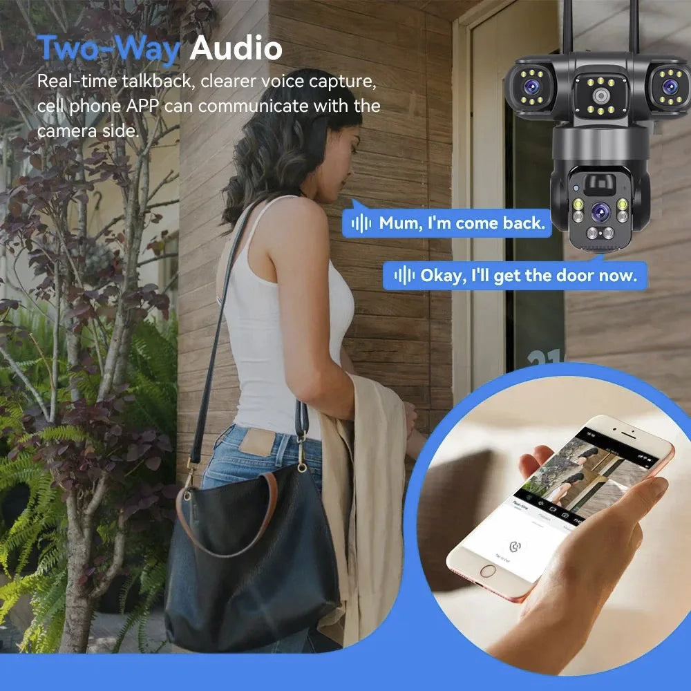 12MP Solar Surveillance Camera Wireless Outdoor 3 Lens Solar IP Camera PIR Color Night Vision Auto Tracking Battery CCTV Camera