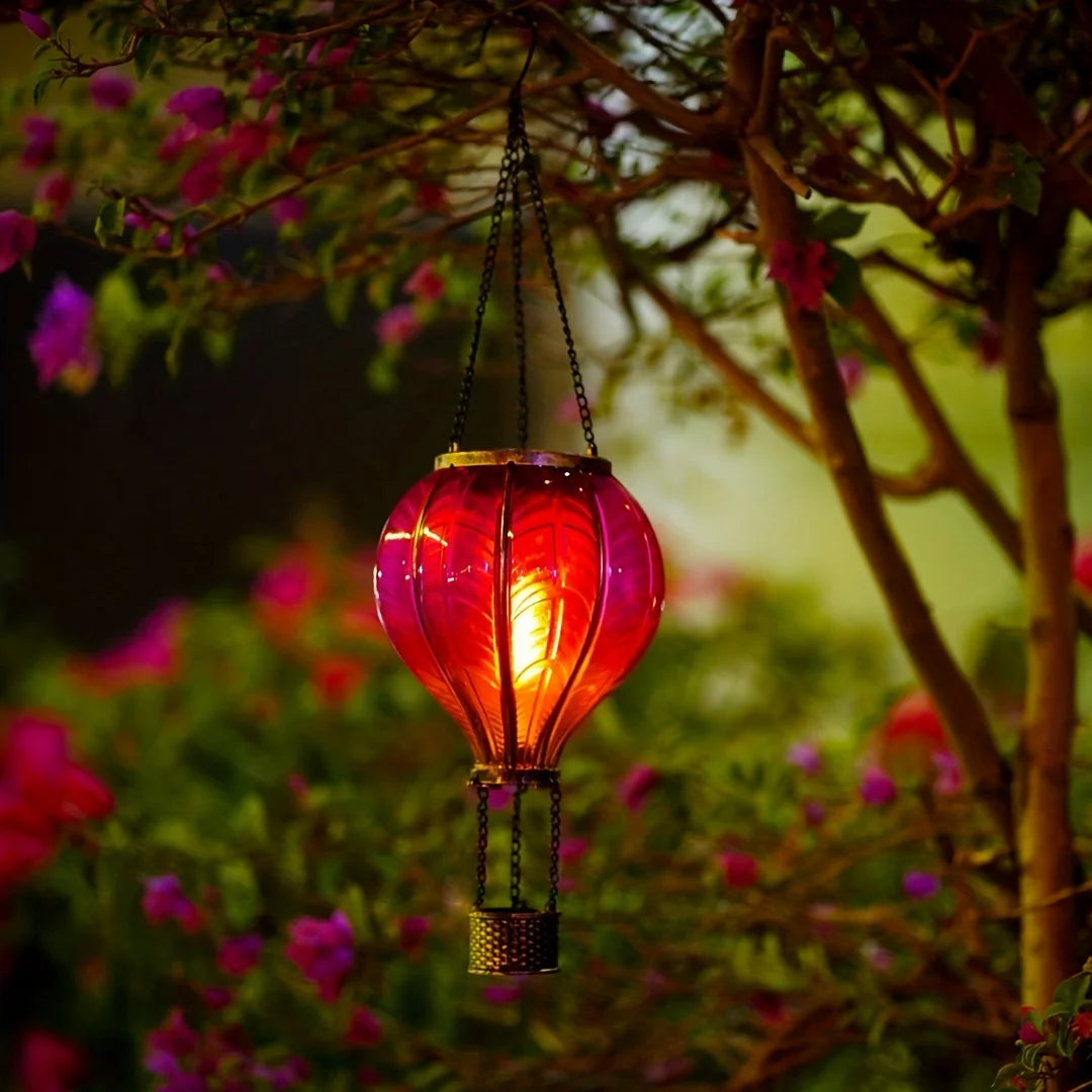 Solar Gradient Heat Balloon Hanging Light Waterproof Outdoor Garden Decor Flickering Flame Solar Lights for Lawn Porch Tree Yard