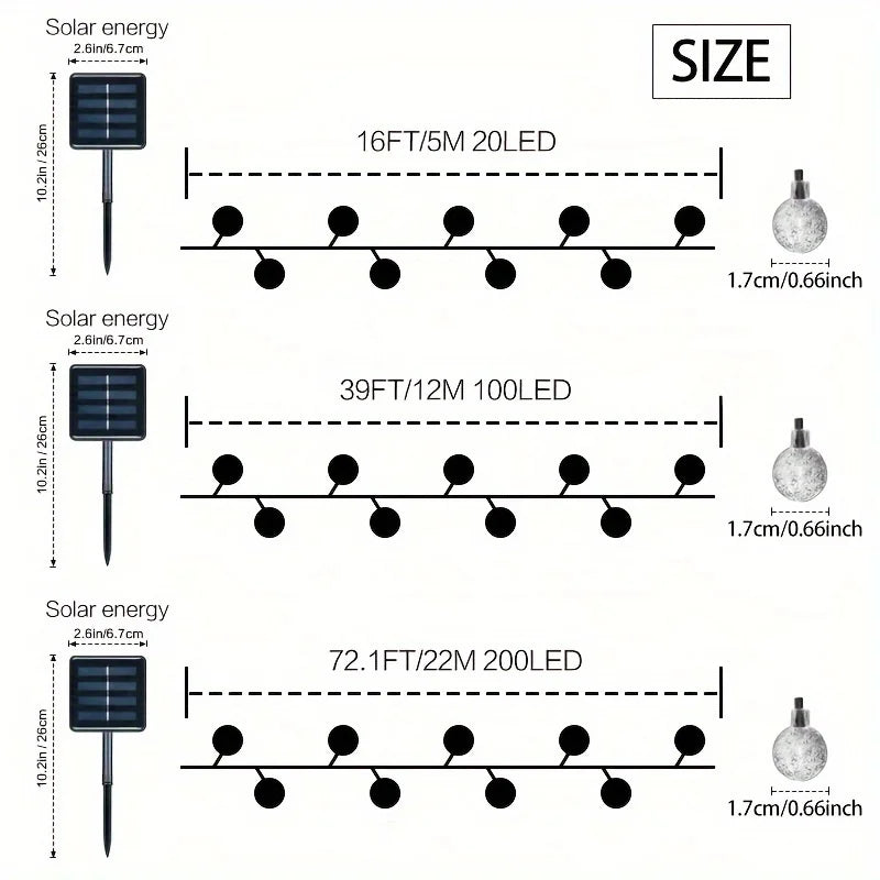 LED Solar Light String Outdoor Waterproof Christmas Decoration 200led Crystal Ball Camping Fairy Garland Garden Party Lamp