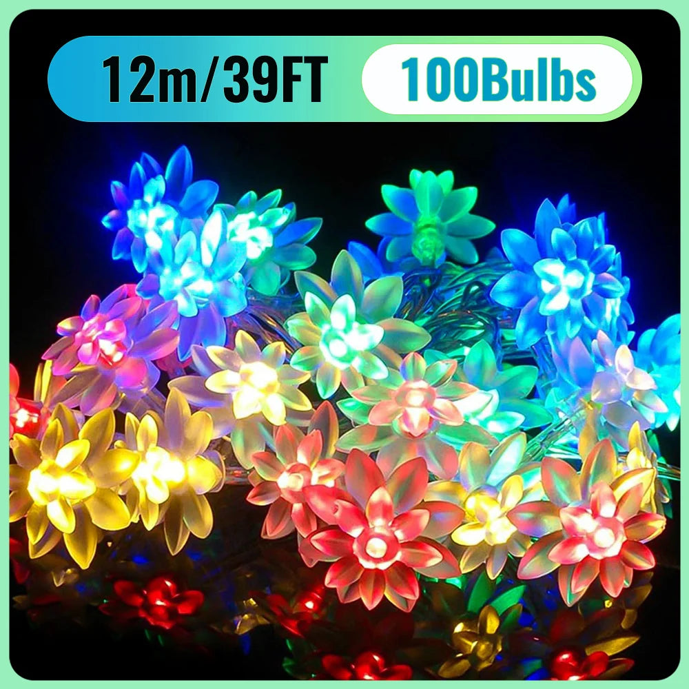 Solar flower String Lights Outdoor Waterproof, 8 Modes Lotus flower sharp Outdoor Solar Powered String Lights for Patio