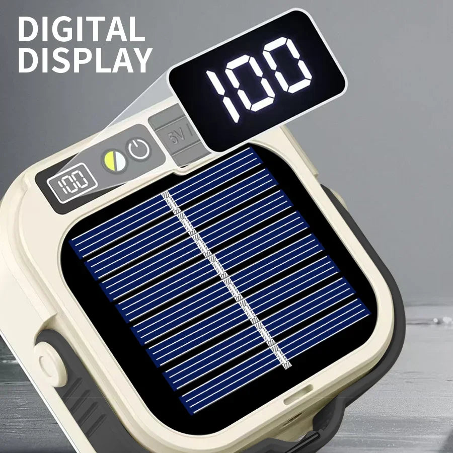 Solar Camping Lamp with Magnet & AdjustableBracket,5 Modes Outdoor Waterproof Lantern for Tent, Hiking, & Emergency Lighting