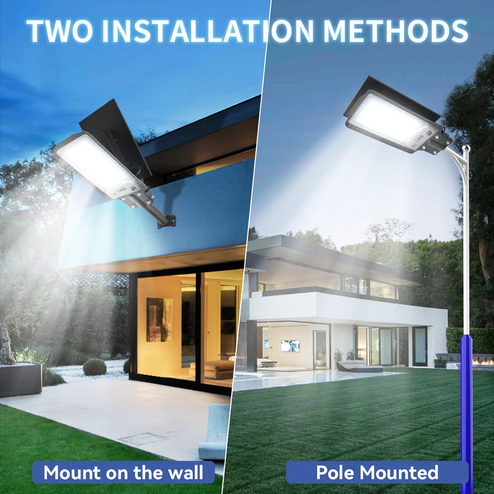 Outdoor Solar Street Lights LED IP65 Waterproof 100W Adjustable With Remote Control 1500LM For Driveway Garden Wall Fence
