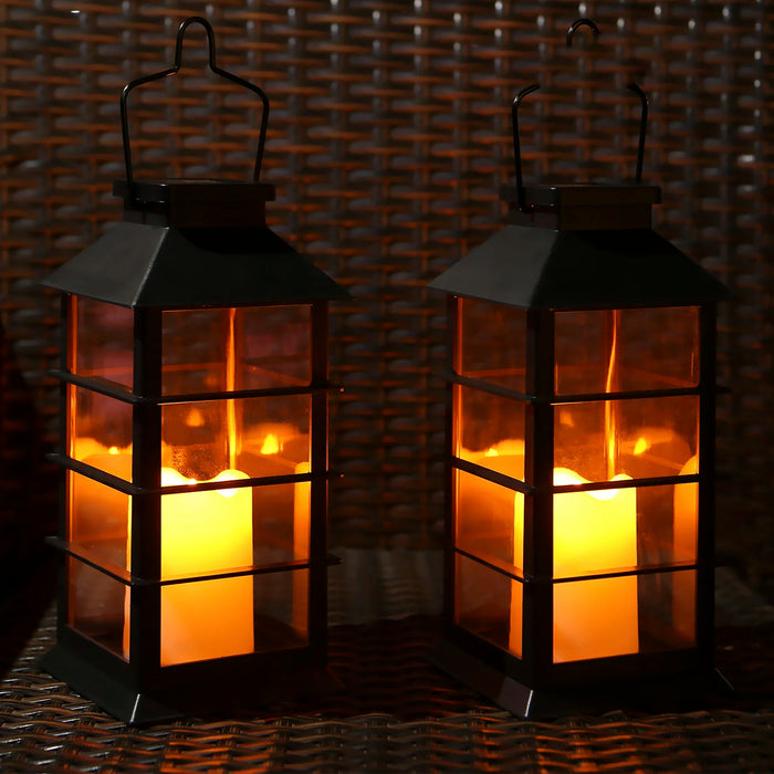 Solar Powered Lantern Light Outdoor Flickering Flame Fire Candle LED Lamp Hanging Decorative Lighting For Garden Patio Courtyard