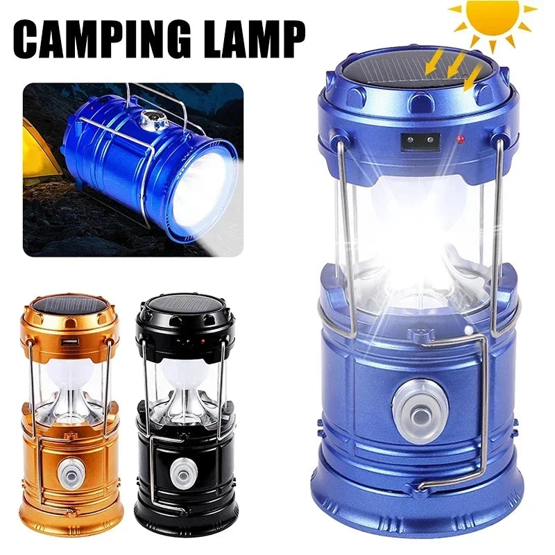 Powerful Solar LED Camping Lantern Outdoor Camp Tent Lamp USB Rechargeable Portable Emergency Lights Stretch Hang Lantern