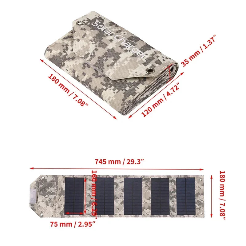 100W/80W/60W Foldable Solar Panel USB 5V Solar Charger Portable Solar Cell Outdoor Phone Power Bank for Camping Hiking + Cable