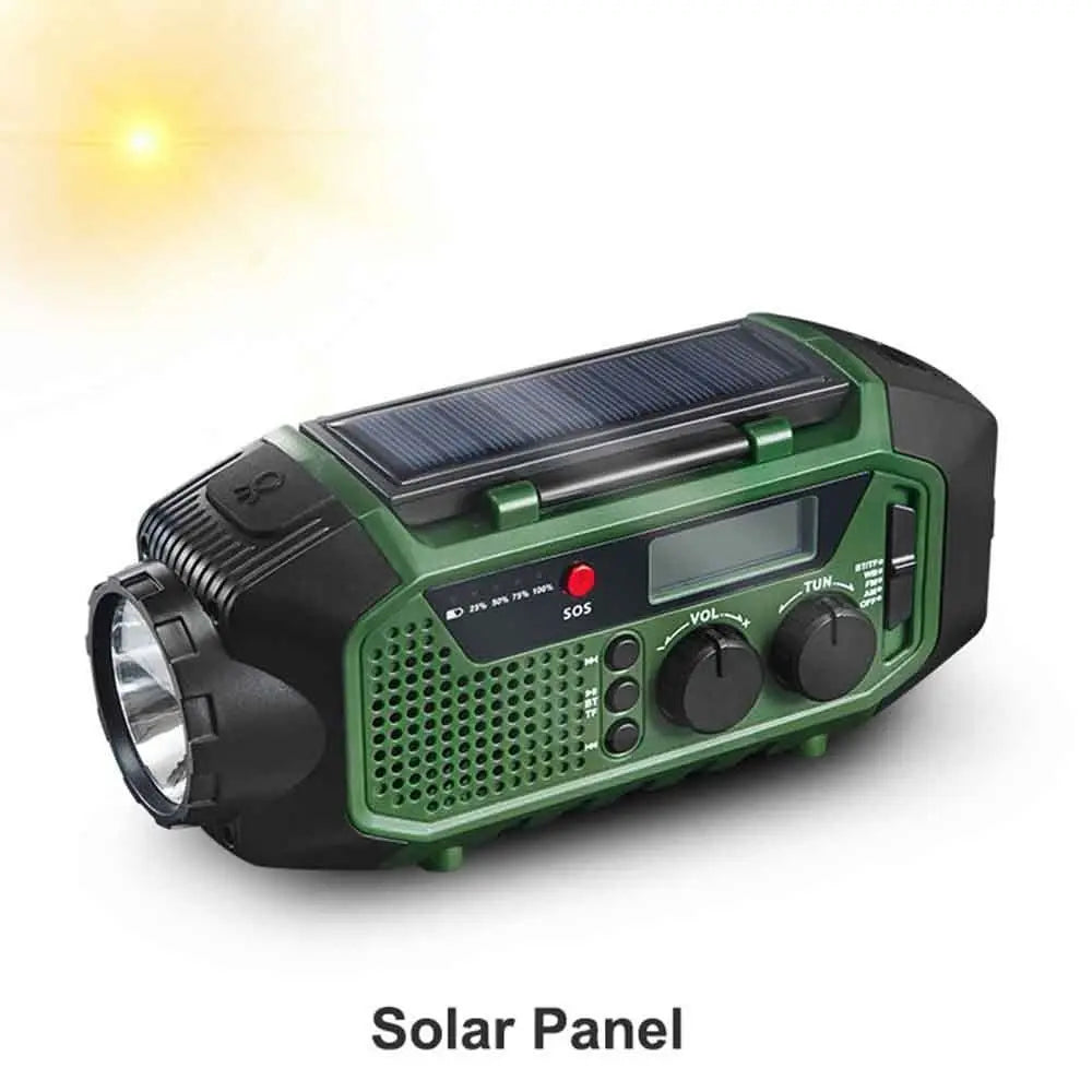 USB Charger Solar Power Emergency Radio with Flashlight SOS Alarm AM/FM/WB Radio Power Bank Multifunctional Bluetooth Speaker