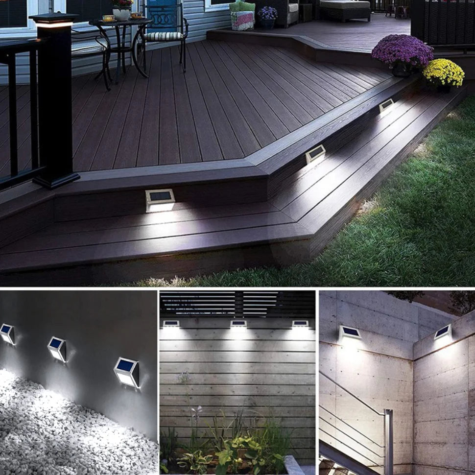 Solar Powered Deck Lights Waterproof Light Stainless Steel Security Wall Lamps for Step Walkway Patio Garden Pathway