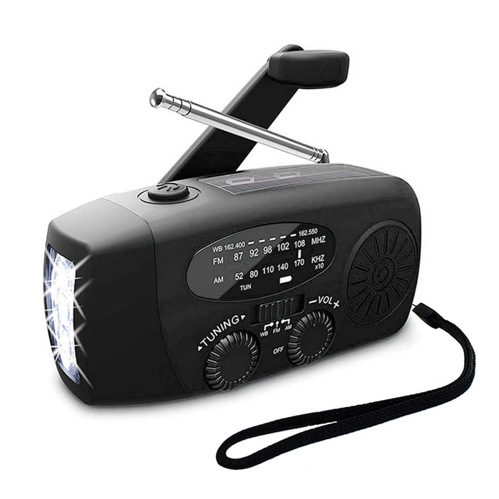 SOS Car Emergency Radio 2000mAh LED Light Large Capacity Hand Powered Solar Rechargeable Portable USB (FM/AM/NOAA) WB Radio