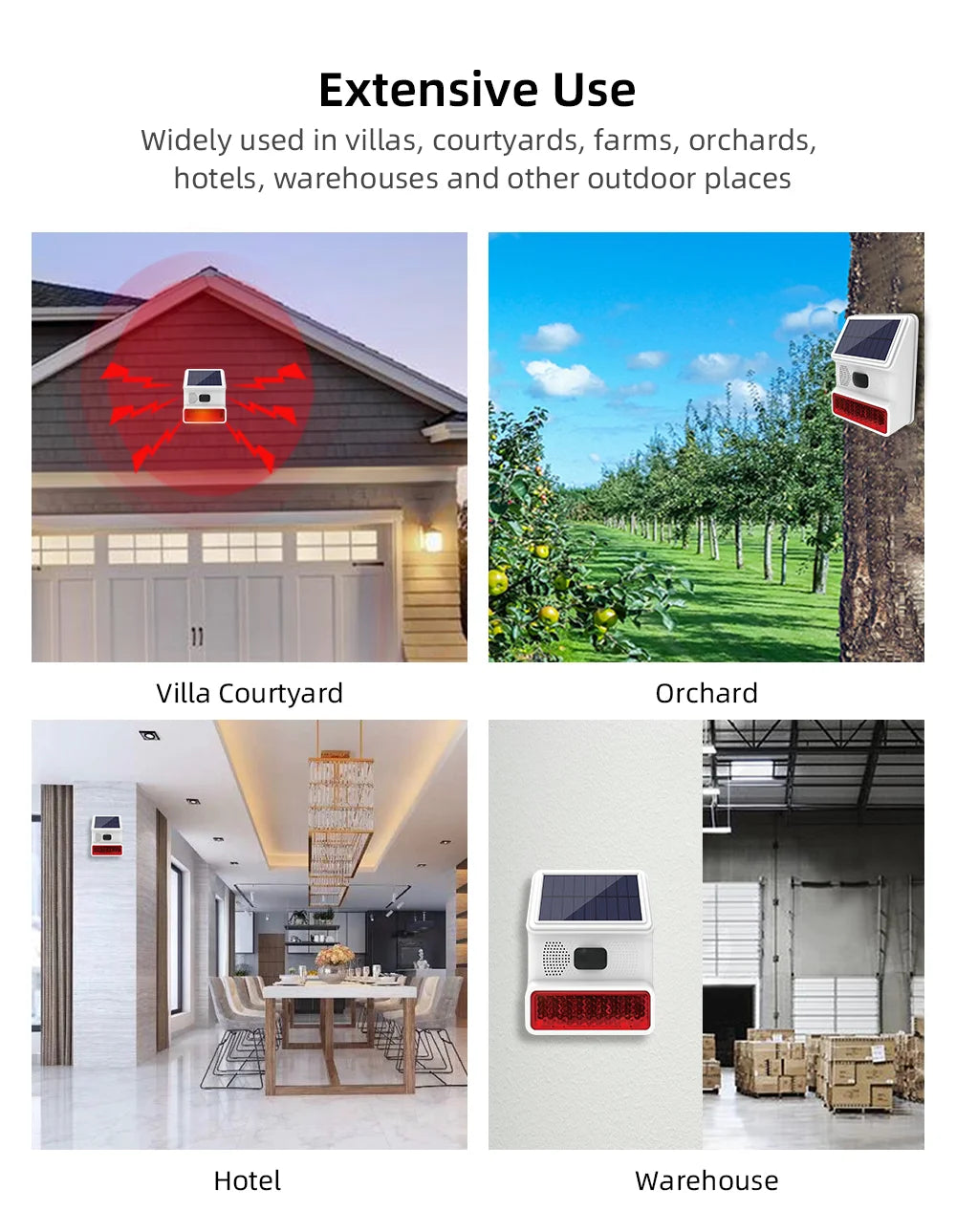 Smarsecur 433MHz Solar Outdoor Waterproof Siren with LED Flashing Light Function as Home Garage Shed Alarm System