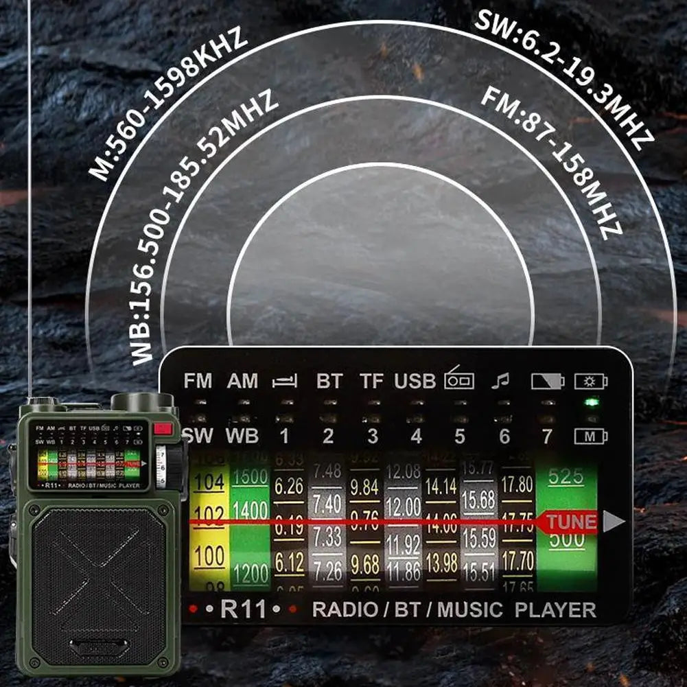 Portable Bluetooth Solar Radio USB Playback TF Card Solar Power Bank Hand-cranked Flashlight Full-band Radio Camping Accessories