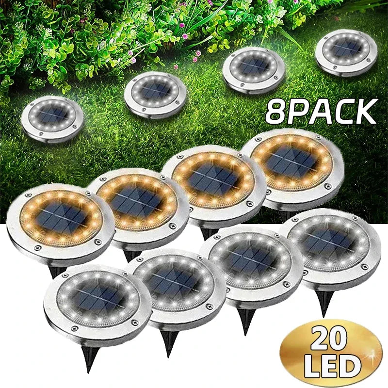 1/2pcs/4pcs/8pcs Outdoor Solar Lights Buried Garden Decor 8/20LED Lamp Sunlight Power Disk Light Underground Yard Lawn Spotlight