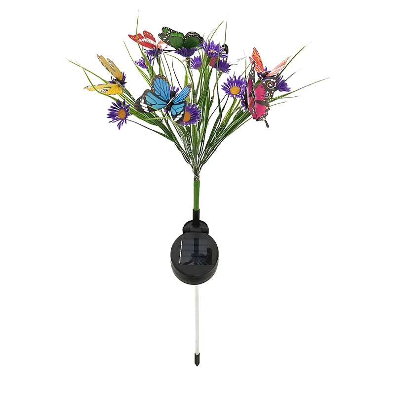 Solar Garden Lights Wild Flower Chrysanthemum Stake Lawn Lamp Waterproof Garden Butterfly Lamps Yard Art for Home Decoration