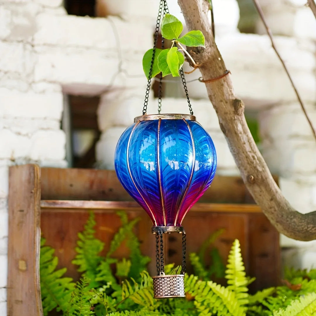 Solar Gradient Heat Balloon Hanging Light Waterproof Outdoor Garden Decor Flickering Flame Solar Lights for Lawn Porch Tree Yard