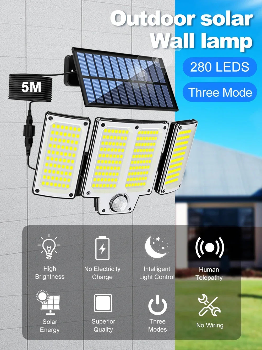 Solar Flood Lights Outdoor 106/280 LED Solar Motion Lights Remote Solar Security Lights Wall Light Waterproof 3 Modes Garden