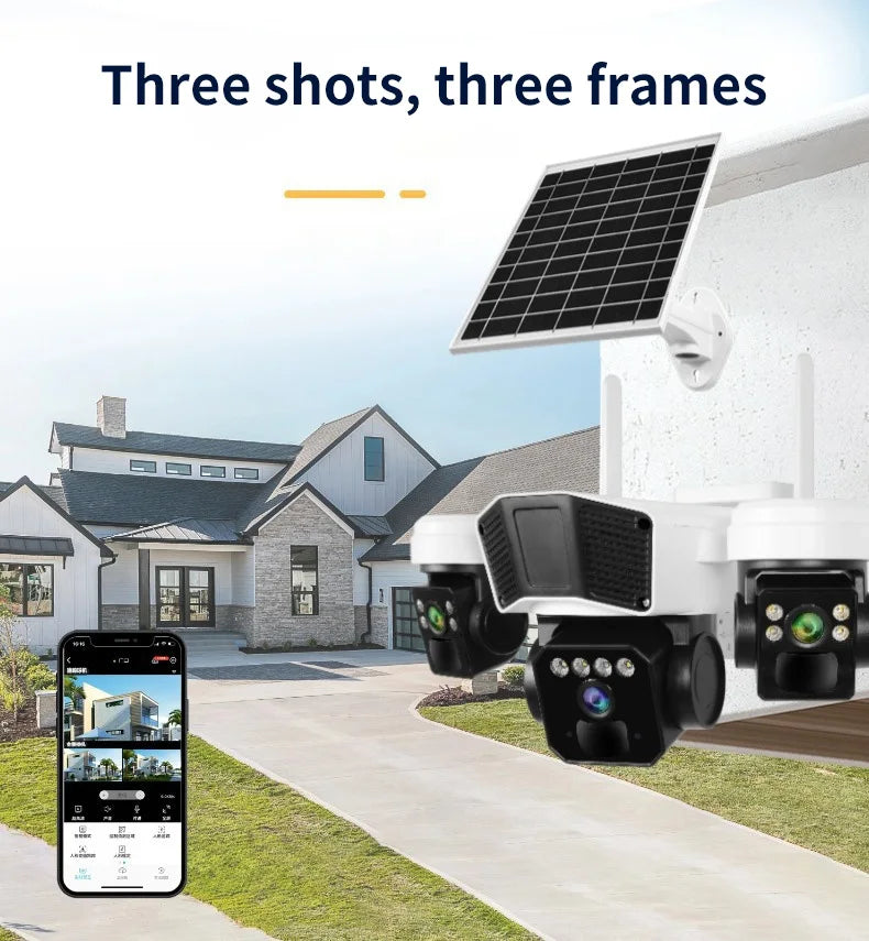 12MP Solar Powered Wireless Surveillance IP 4G Sim Card Camera O-KAM Pro 6K 3 lens Security Outdoor Solar Waterproof CCTV Camera