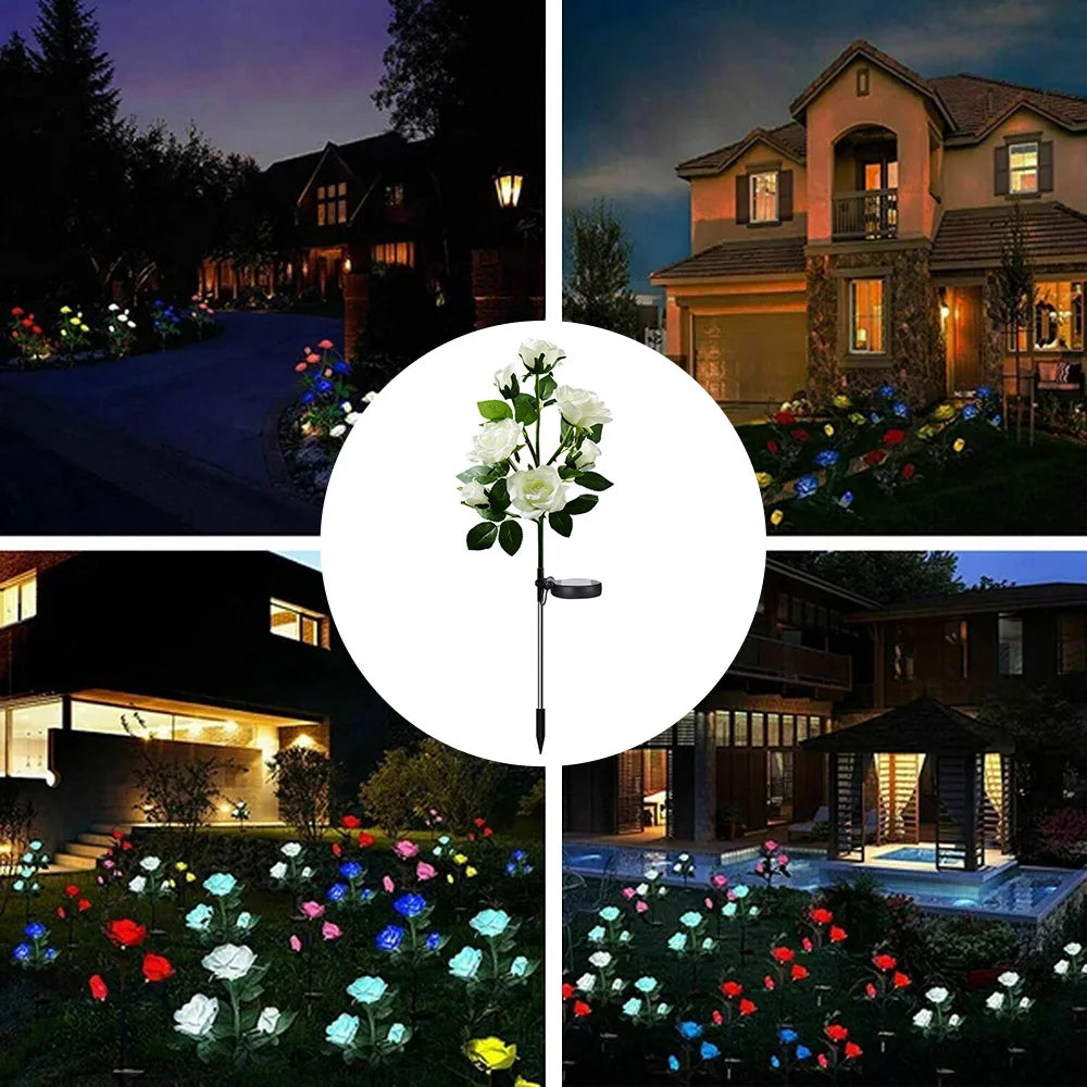 Solar Garden Lights Solar Flowers Rose Light Solar Powered Lights Outdoor Waterproof LED Outside Light for Patio Yard Decor