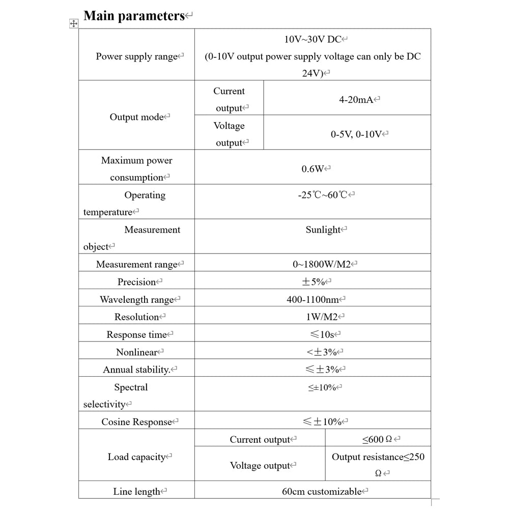 Photoelectric Total Solar Radiation Sensor RS485 0-5V 0-10V 4-20MA Light Level Transmitter Reflectance Radiometer Detection