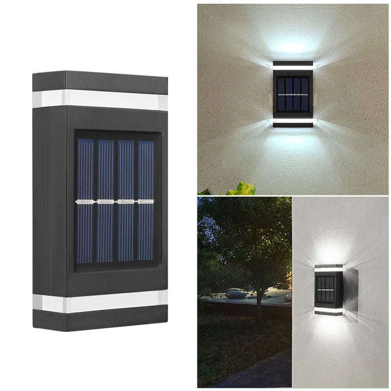 6 LED Solar Powered Wall Lamp Outdoor Waterproof Light UP and Down Illuminating Garden Yard Decoration Outside Sunlight Camping