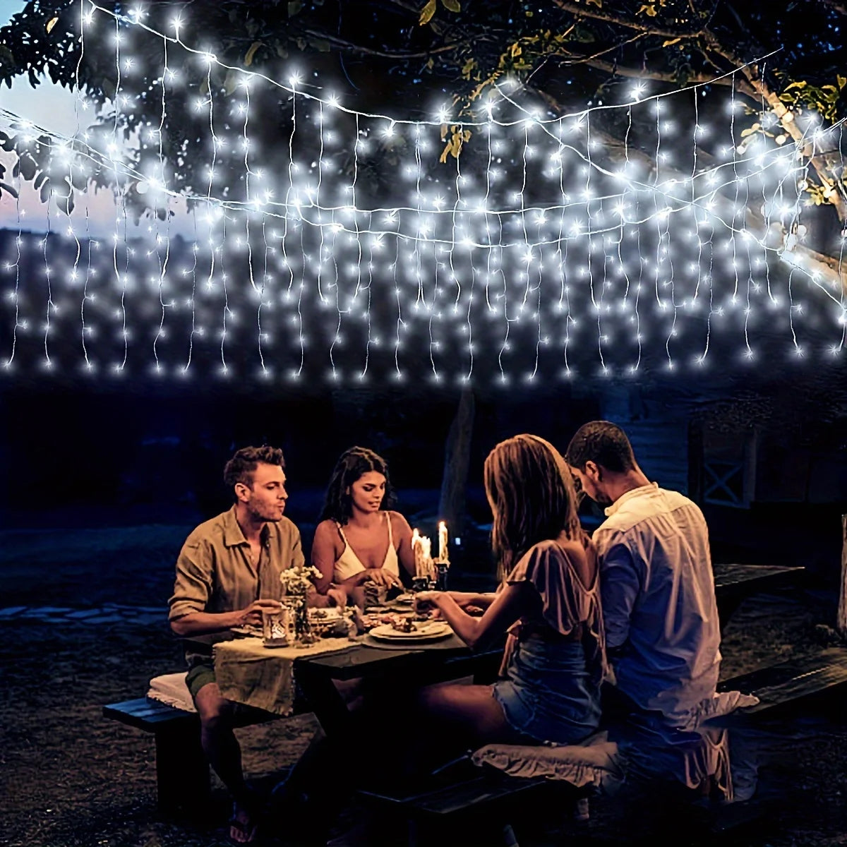 Solar Christmas String Light Outdoor Waterproof Garden Decor 96 Leds Curtain Lamp for Windows Stairs Wedding Home Fairy Light