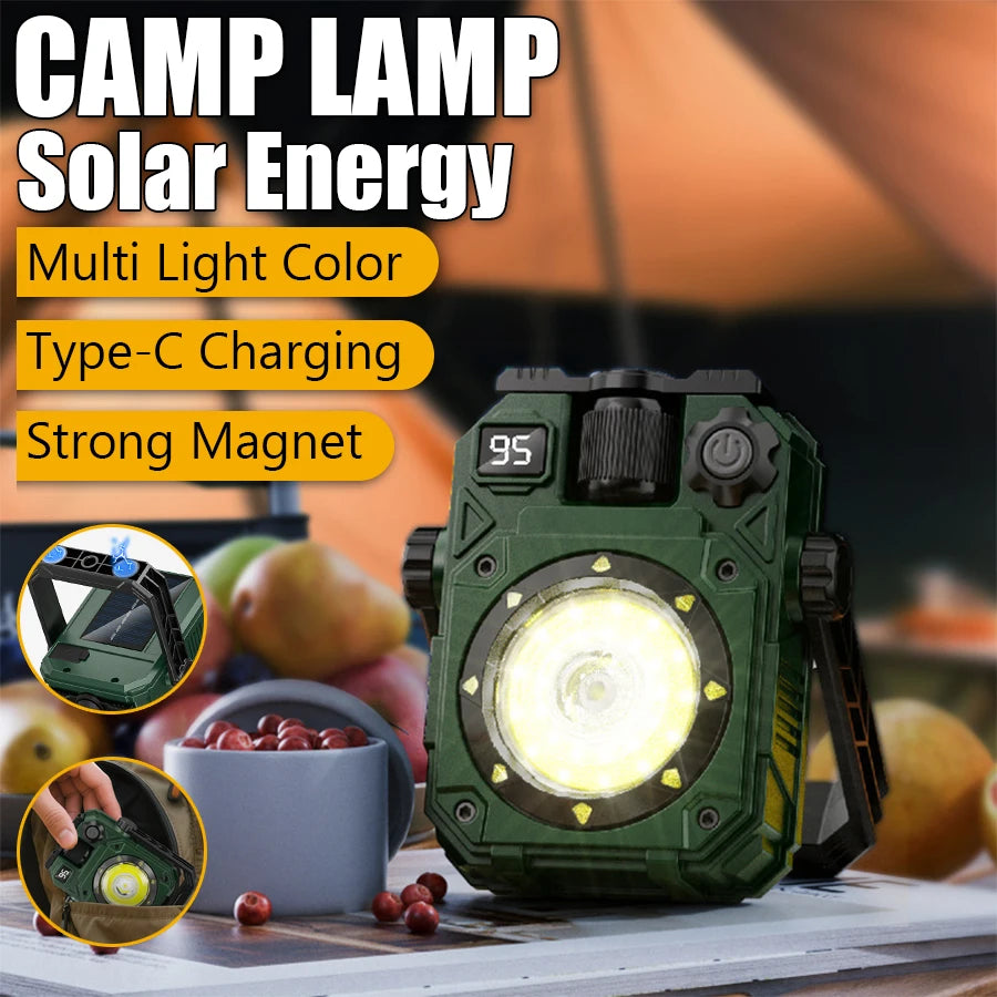 Solar Camping Lamp with Magnet & AdjustableBracket,5 Modes Outdoor Waterproof Lantern for Tent, Hiking, & Emergency Lighting