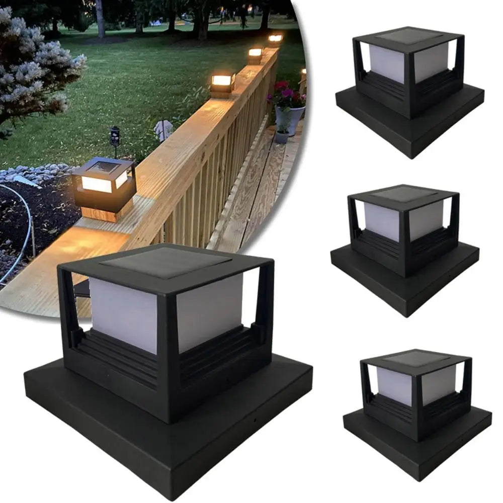 Square Fence Gate Pillar Lamp Solar Powered Lighting Fence Post Light Waterproof LED Solar Column Light Courtyard